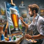 DALL·E 2023-11-12 17.18.11 - A photorealistic image of an artist painting a beer-themed photo-realistic artwork. The scene shows an artist, focused and skilled, in the process of .png